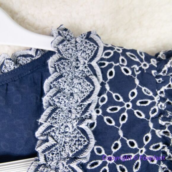 New! Express Eyelet Faux Wrap Dress Blue‎ White Short Sleeve Casual, S - Picture 7 of 16